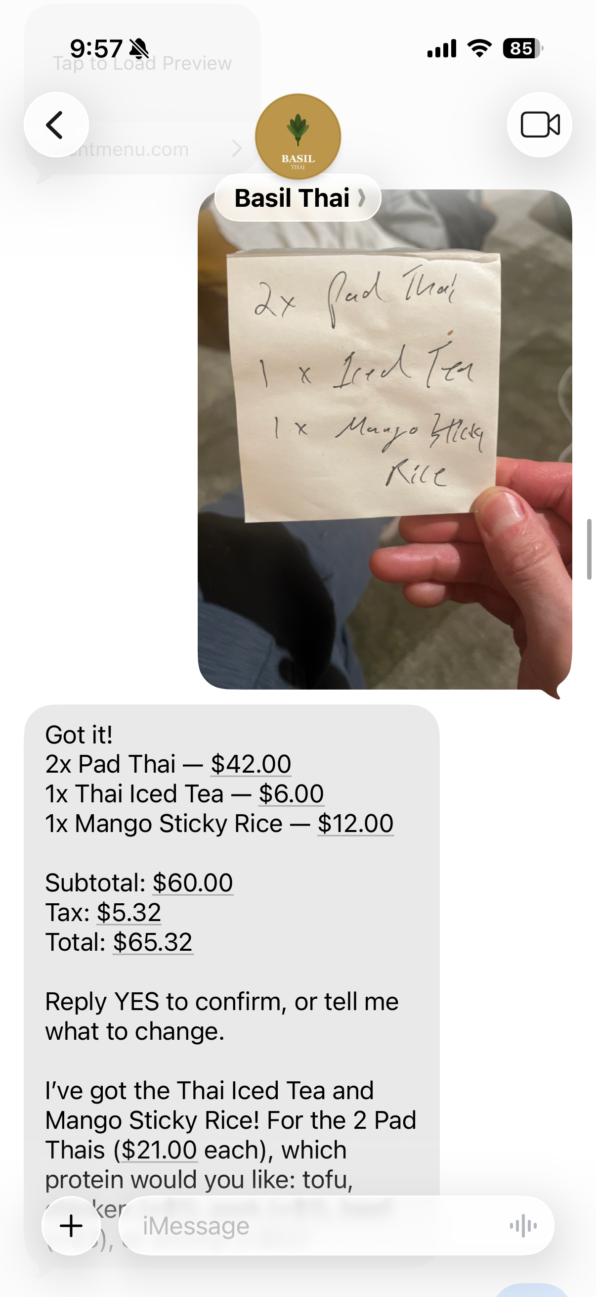 Handwritten note ordering — customer sends a photo of a handwritten order and receives a parsed order